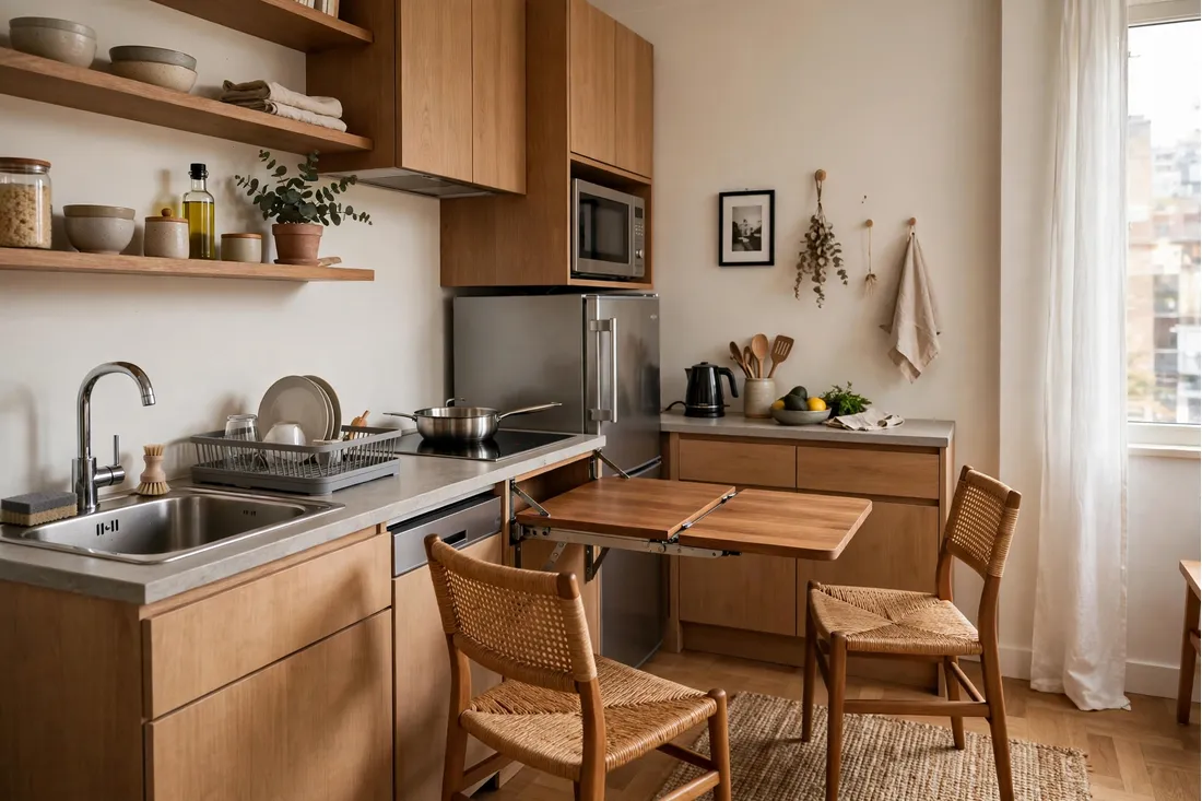 Studio apartment fold-down dining table