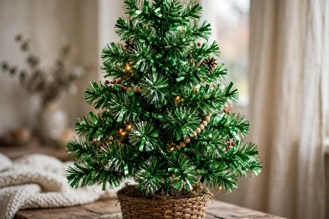 Green tinsel tree