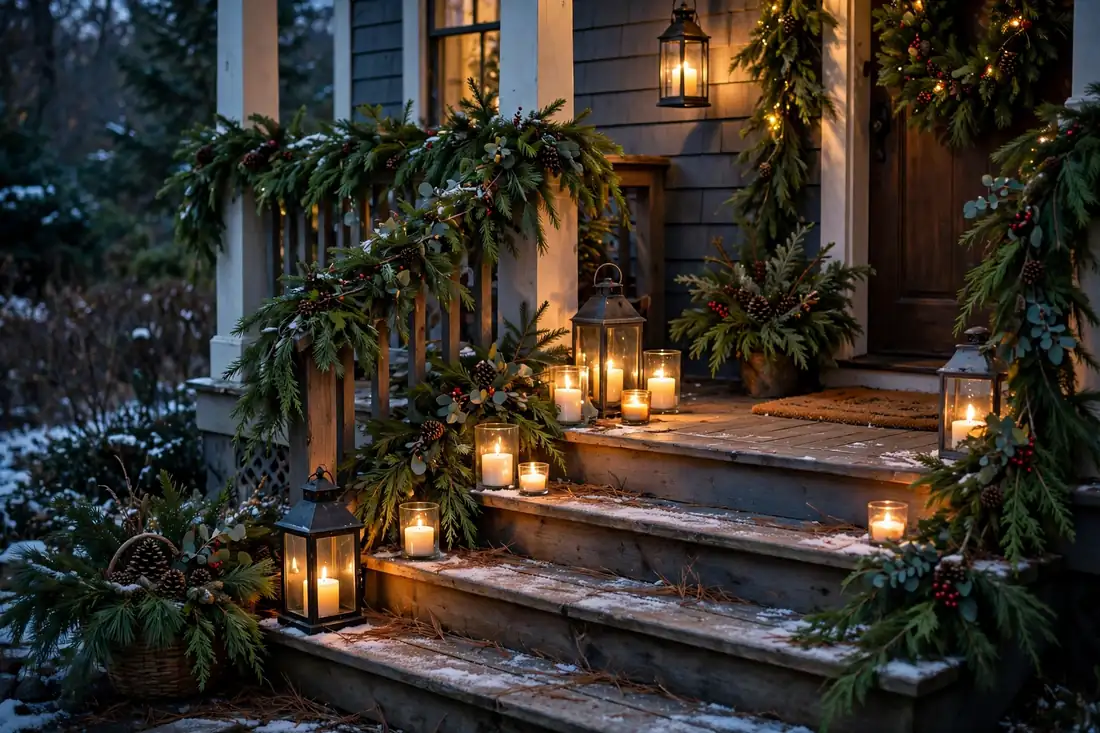 Lantern-lit front porch steps