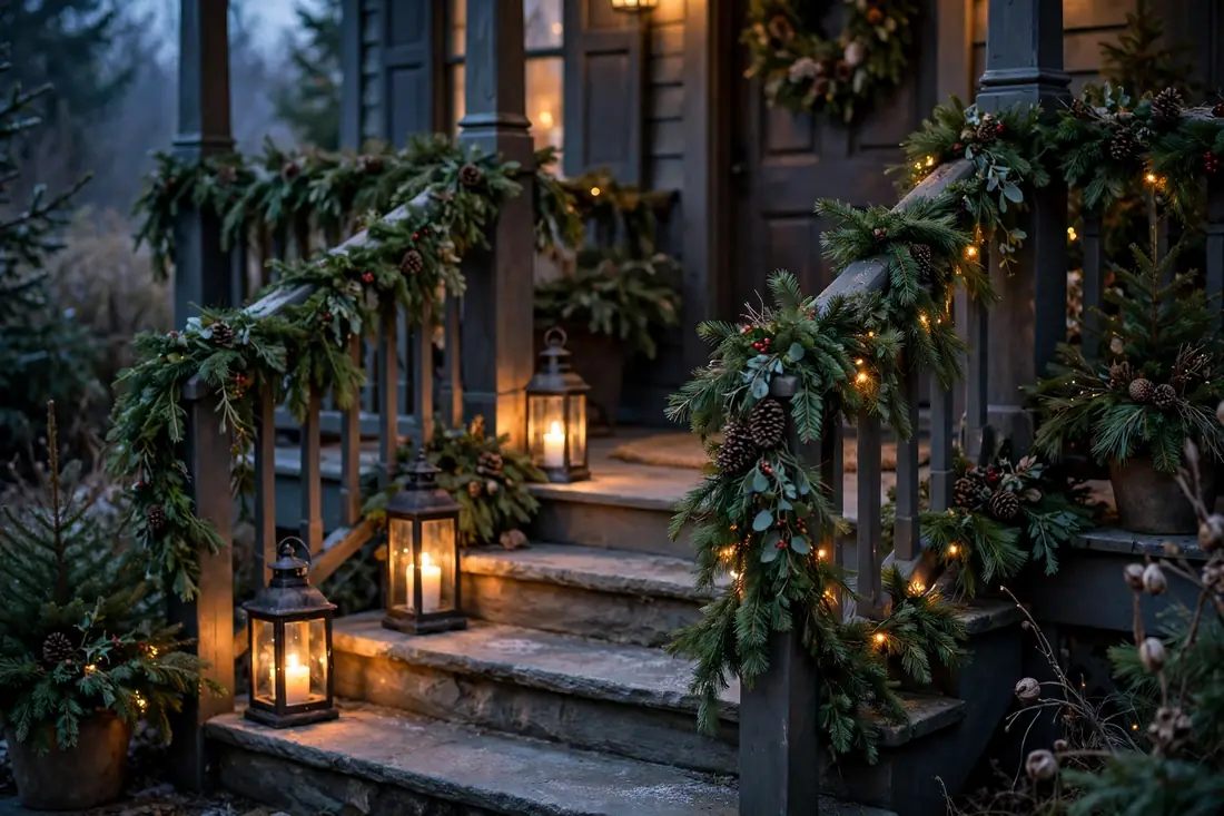 Lantern-lit front porch steps
