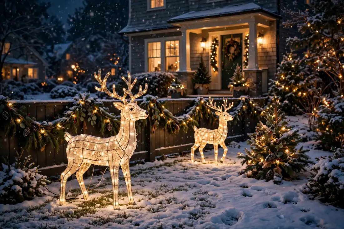 Lighted reindeer yard display