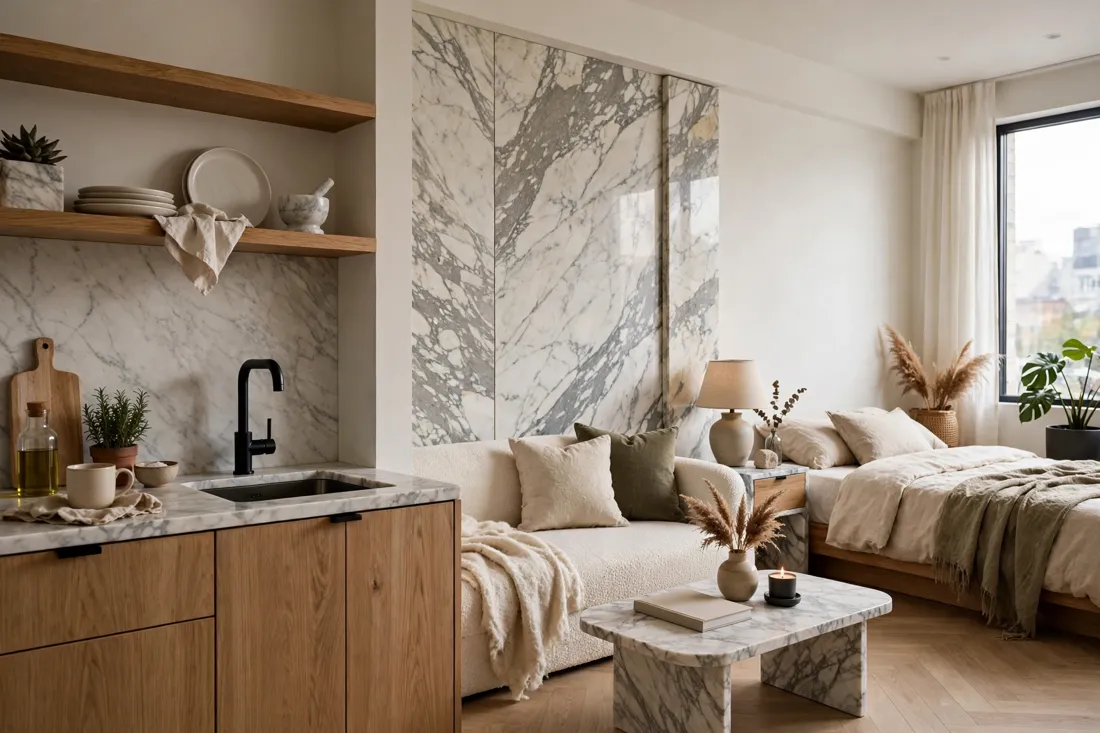 Studio apartment marble accents