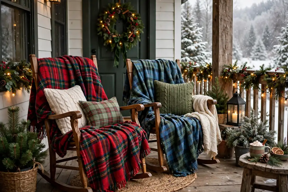 Cozy plaid blanket chairs