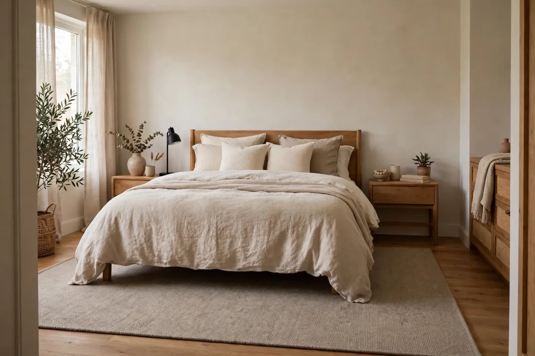 Taupe beige bedroom rug