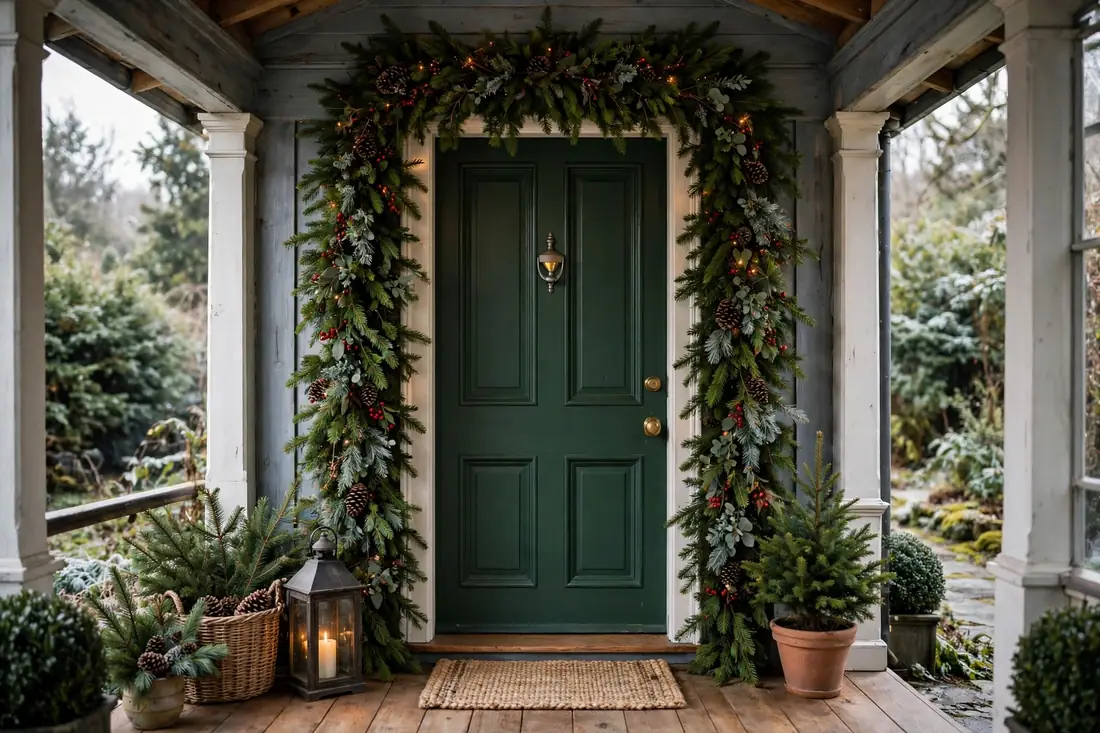 Evergreen garland door frame