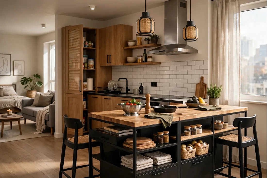Studio apartment multi-use kitchen island