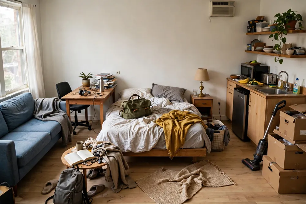 Studio apartment no furniture layout plan mistake