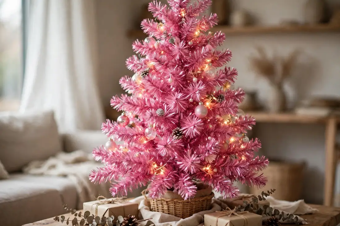 Pink tinsel tree