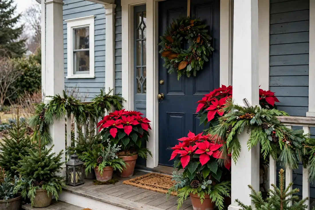 Poinsettia front porch display
