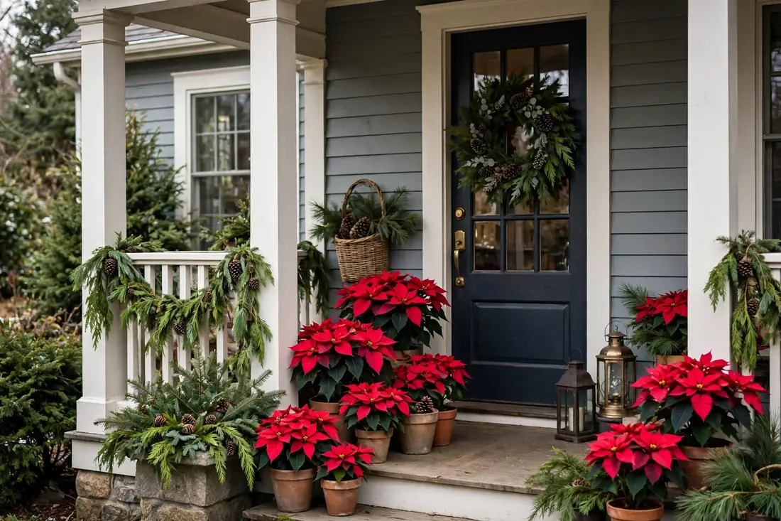 Poinsettia front porch display