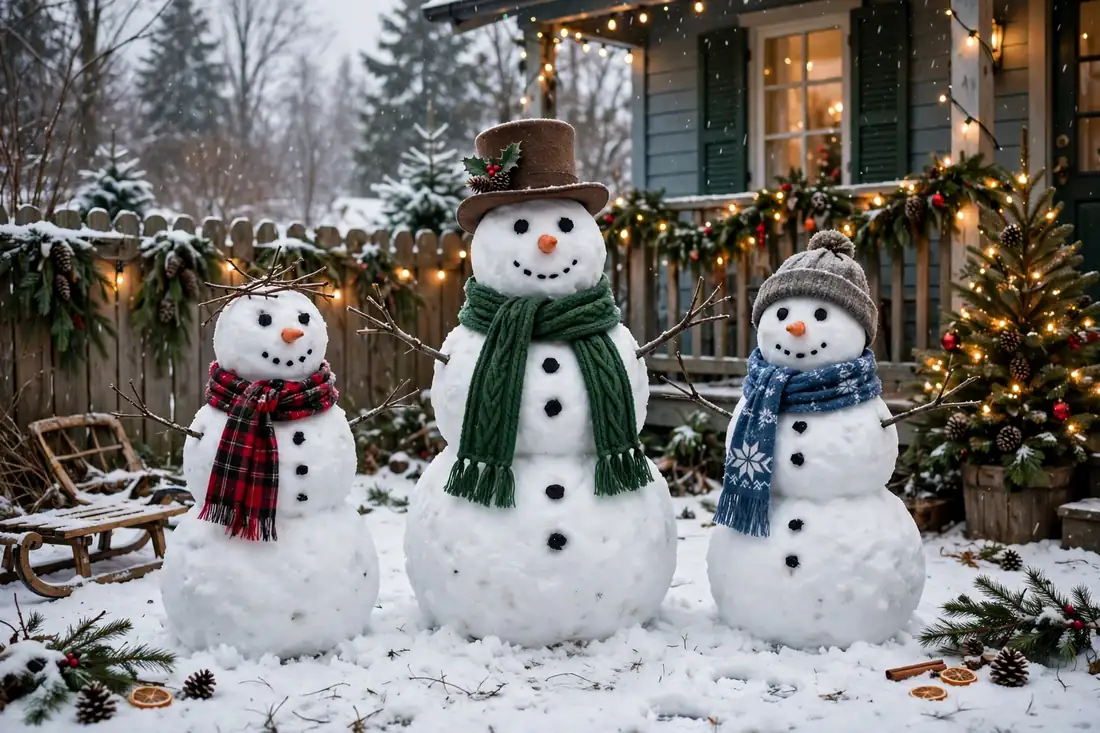Outdoor snowman figures