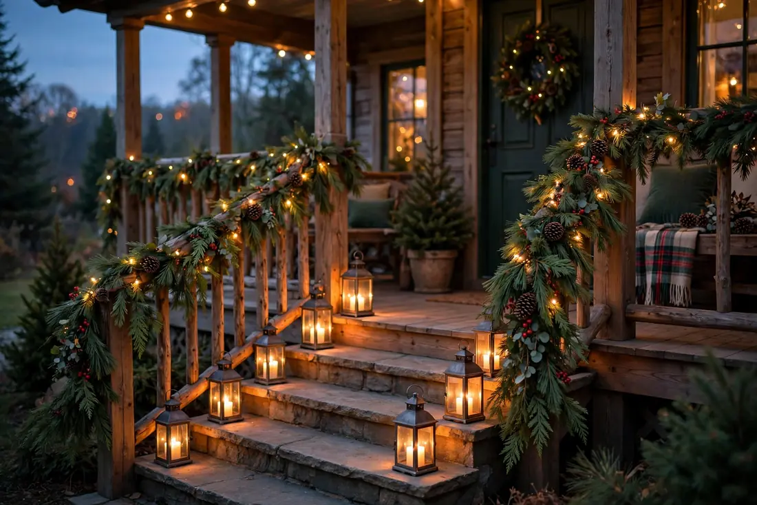 Warm lantern glow on porch steps