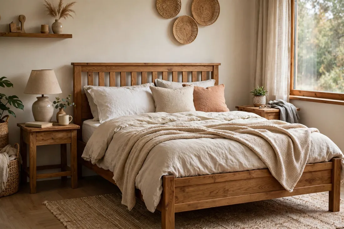 Cozy wooden bed frame