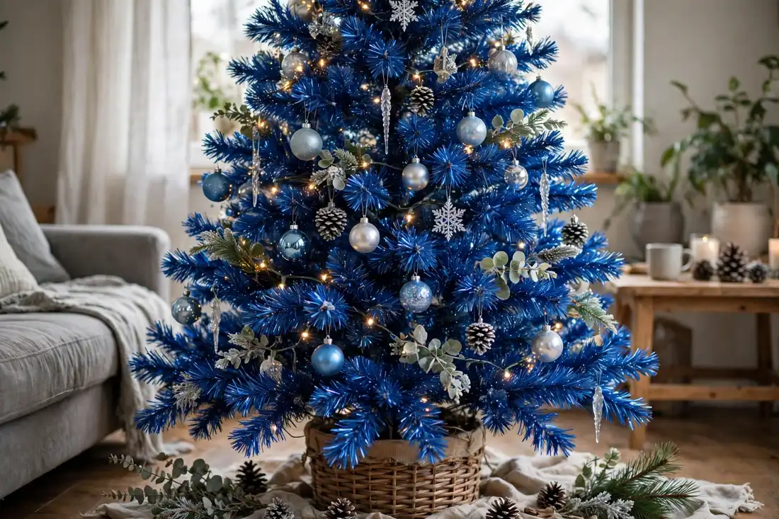 Blue tinsel tree