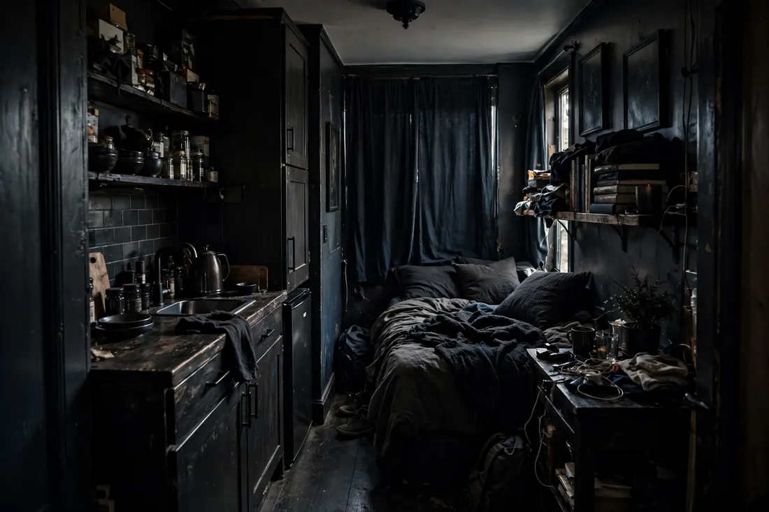 Studio apartment dark heavy colors mistake