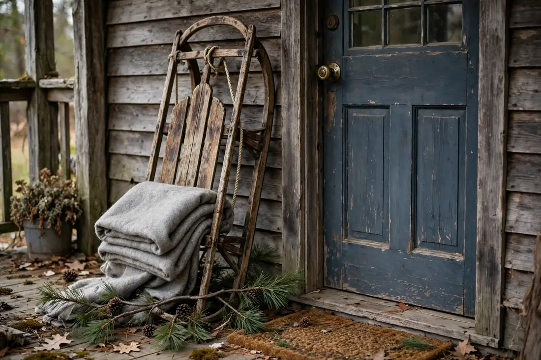 Old Sled and Wool Blanket Porch