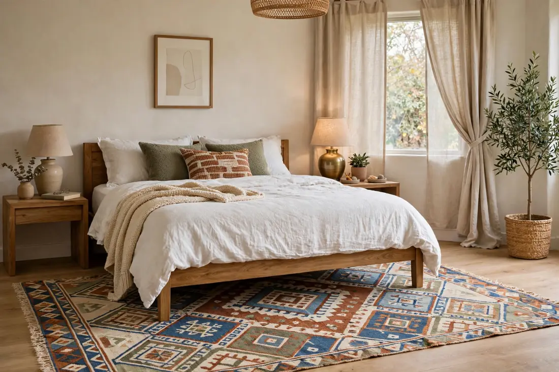 Patterned bedroom rug