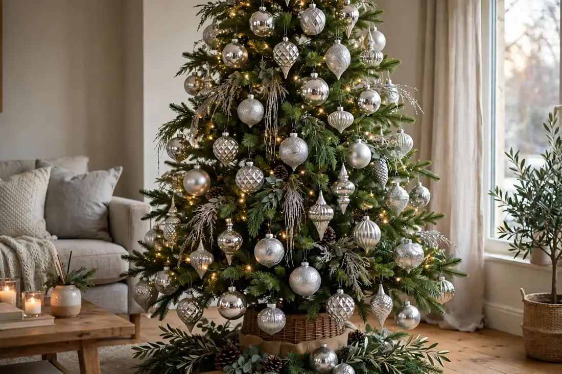 Silver glass ornaments