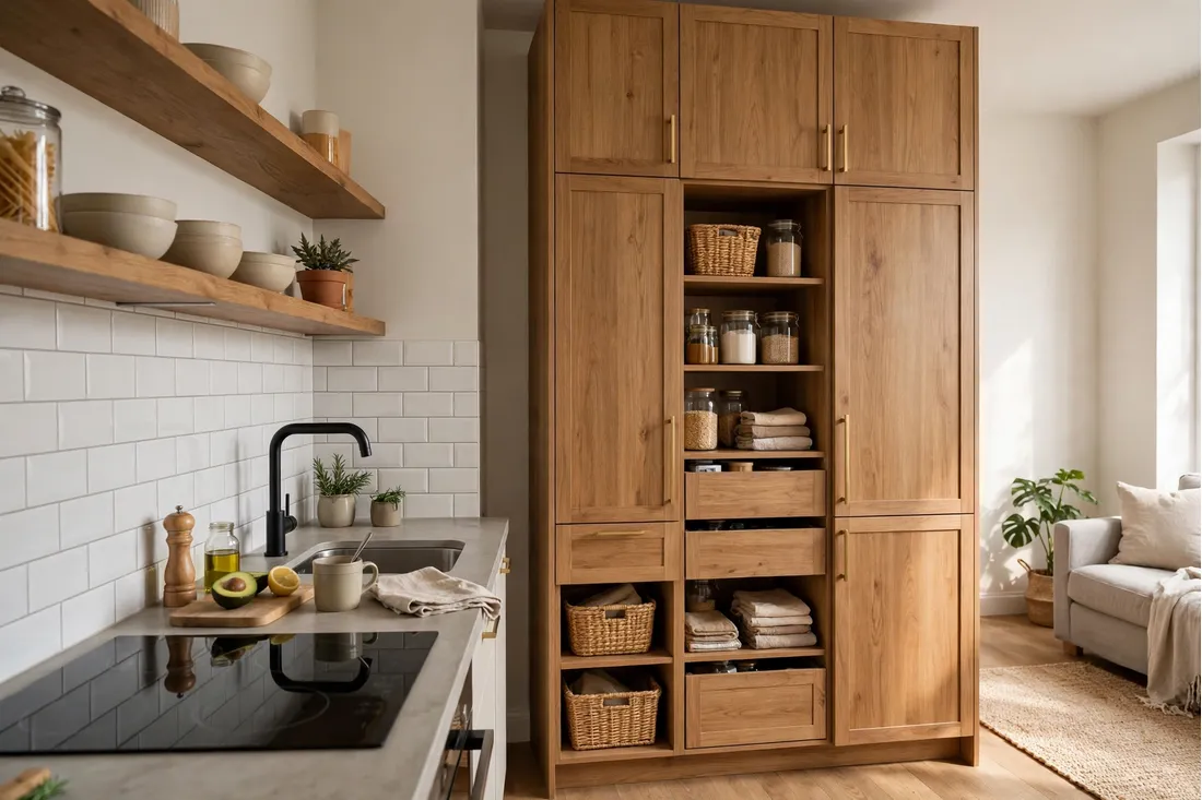 Studio apartment vertical storage