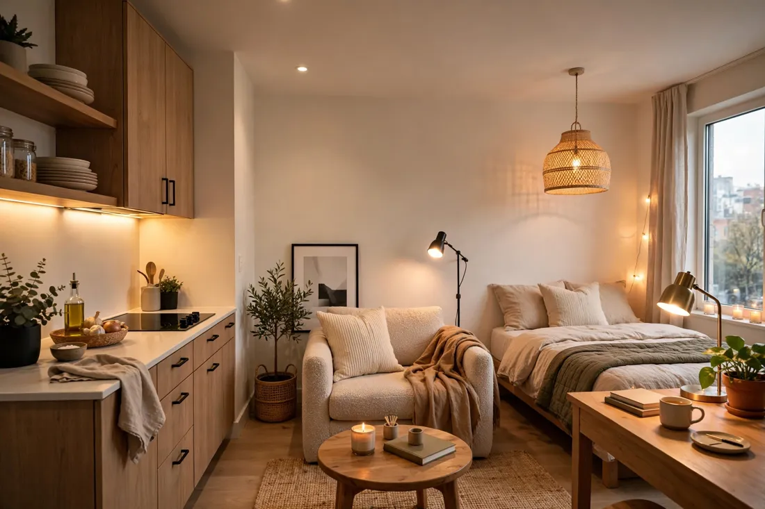 Studio apartment layered lighting tip