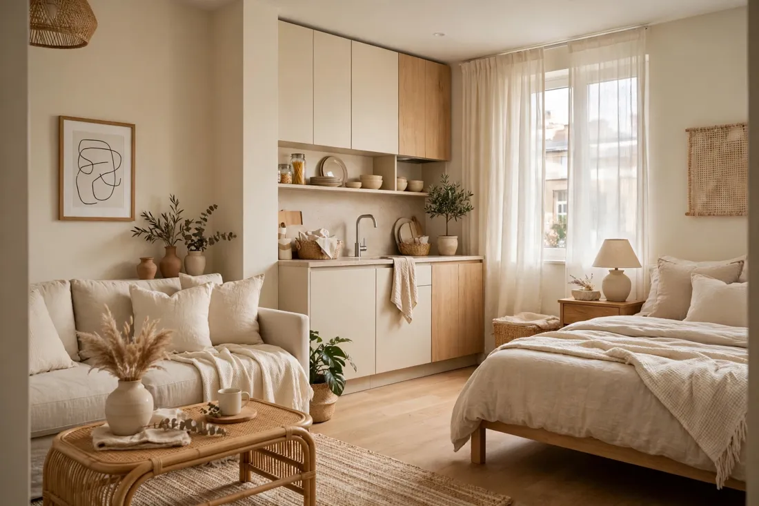 Airbnb studio neutral decor