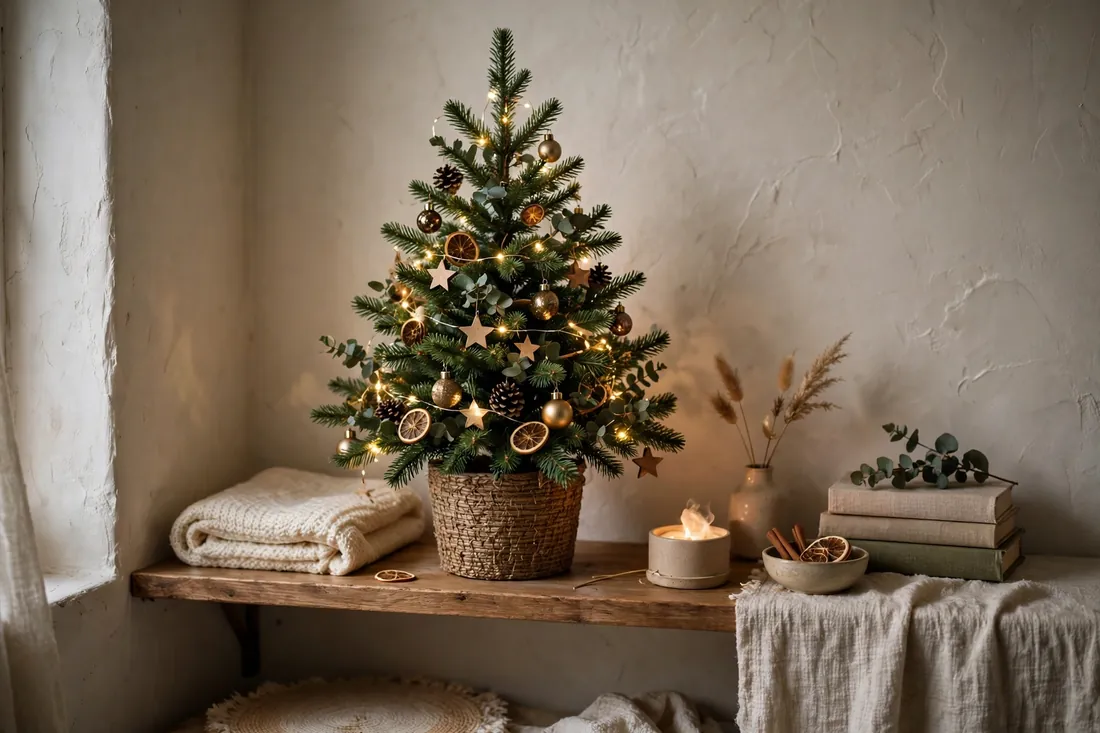 Mini tree on shelf in small space