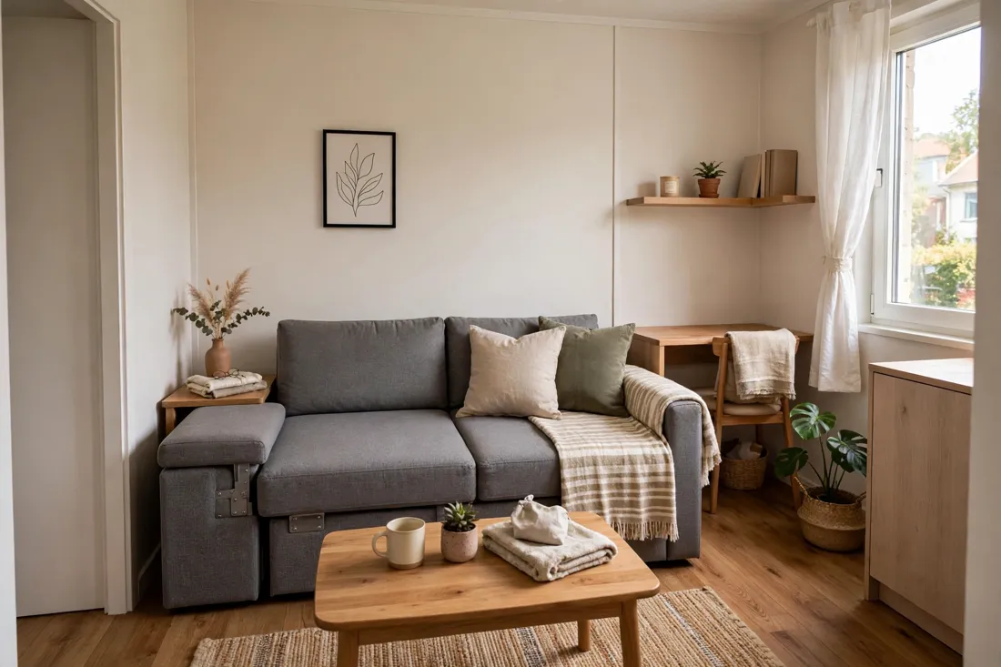 Small room layout with sofa bed