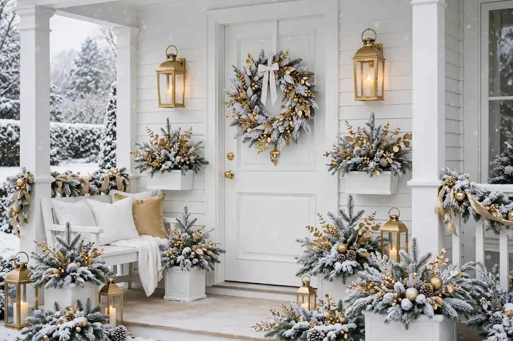 Snowy White and Gold Porch
