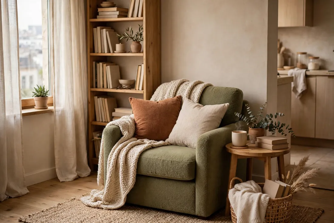Studio apartment cozy reading corner