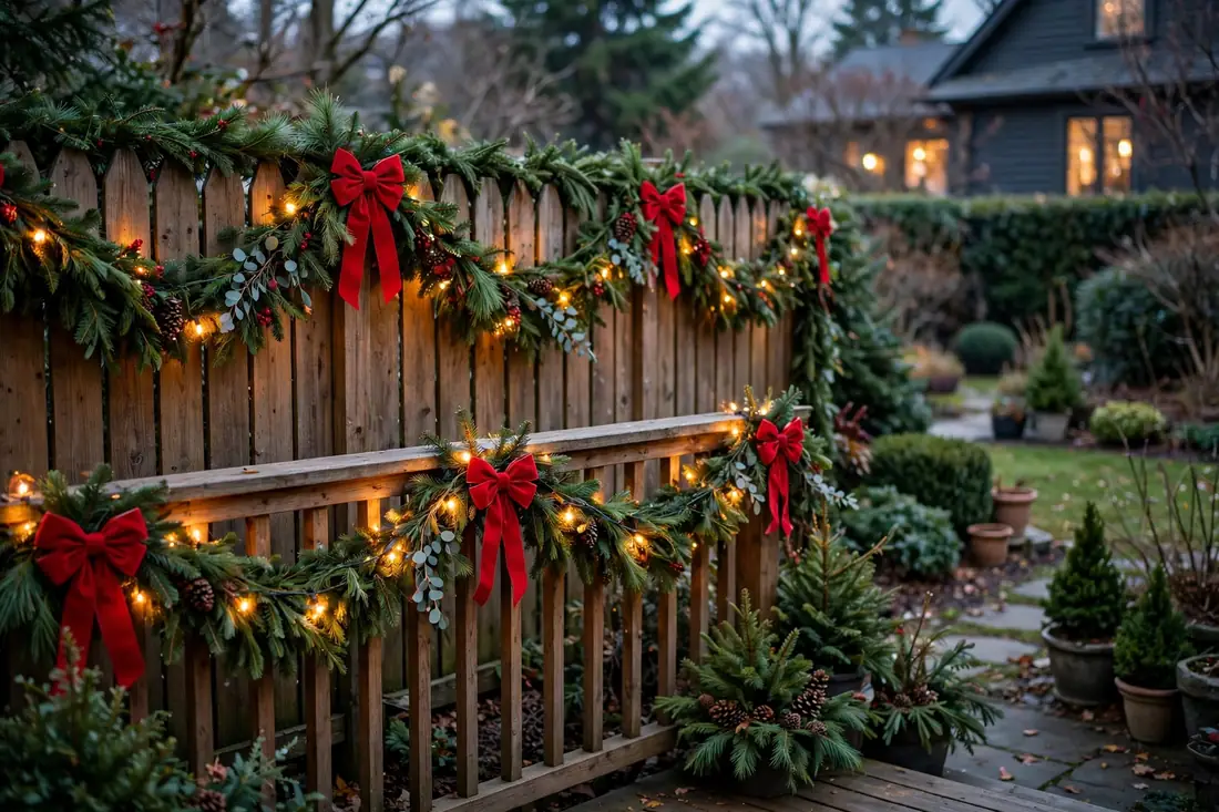 Garland on a fence and railings