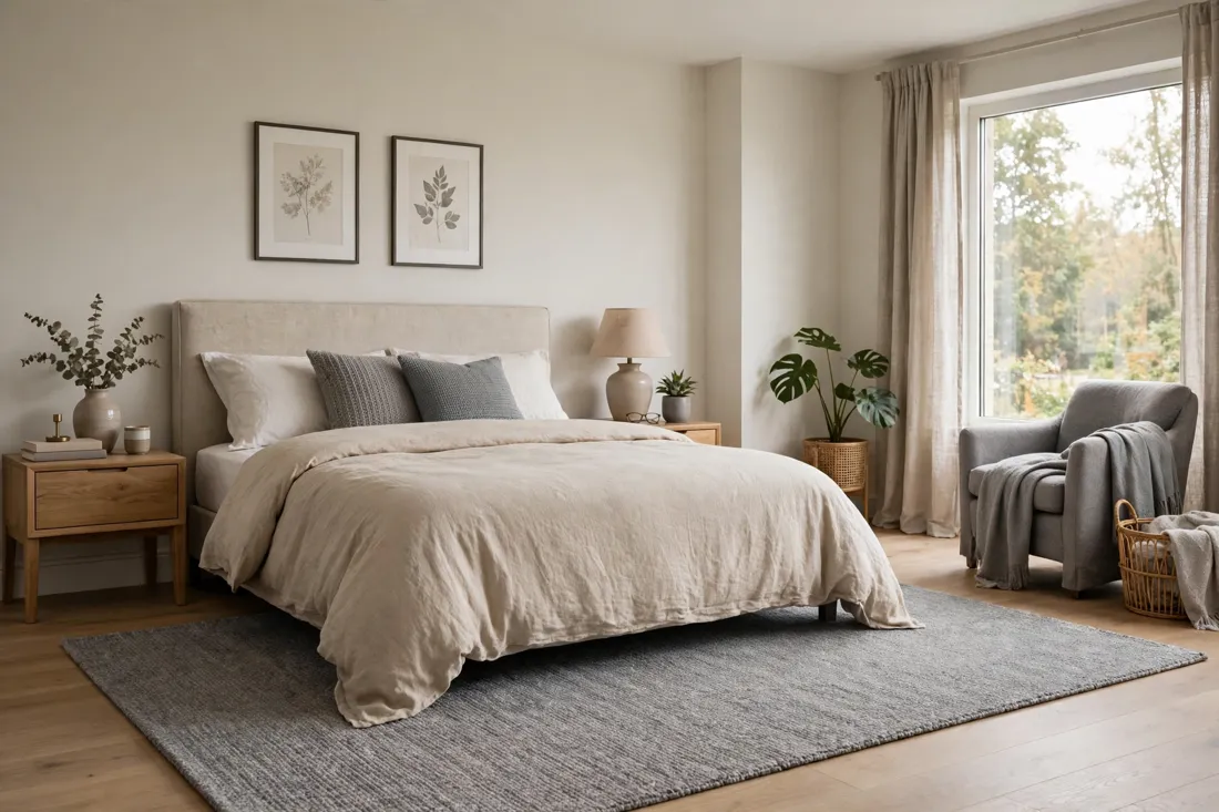Grey bedroom rug