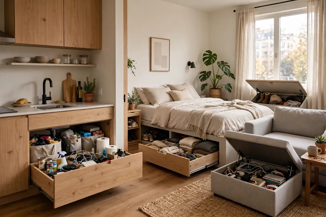 Studio apartment hide clutter tip