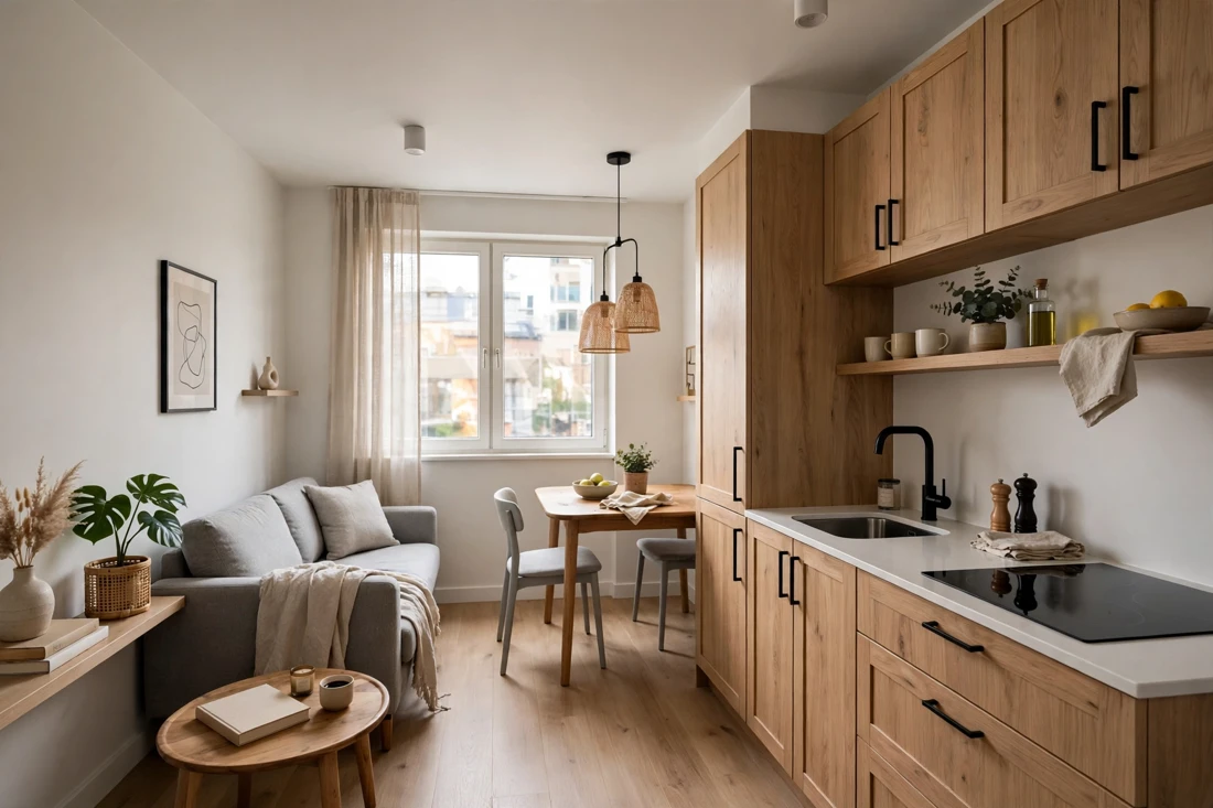 Small apartment open plan design