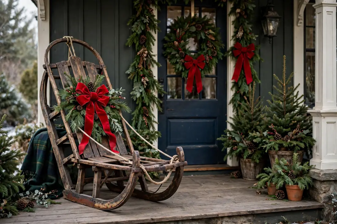 Vintage sled front porch display