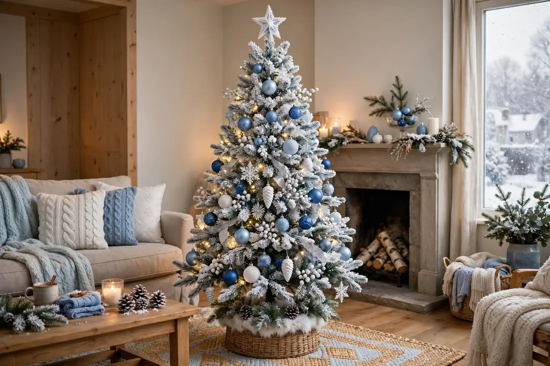 Blue and white winter tree