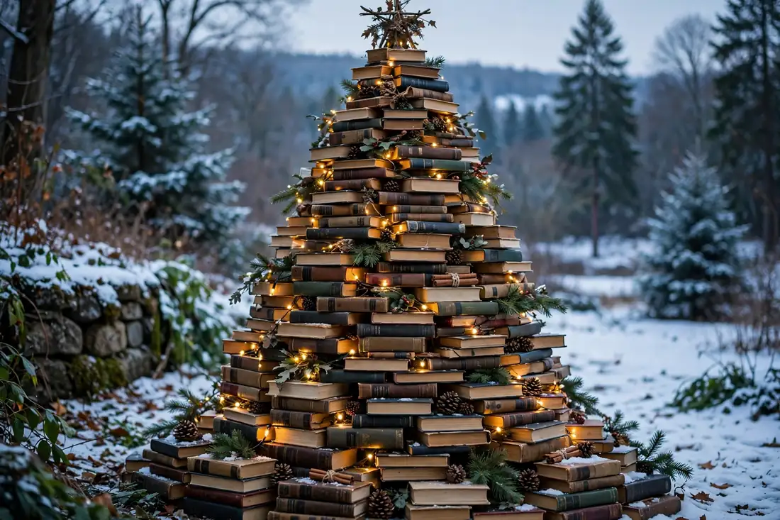 Unique tree made of books