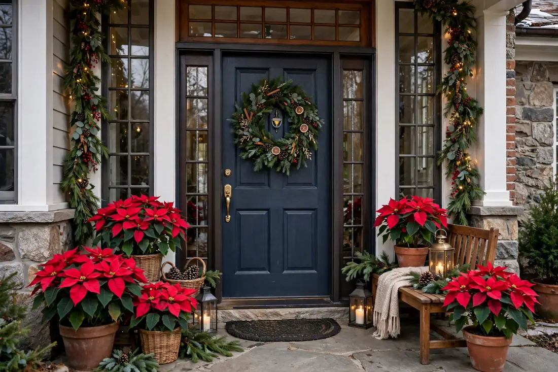 Poinsettias in entryway