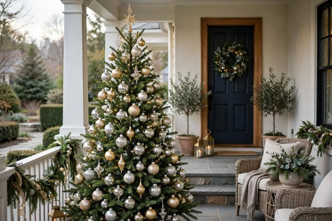 Elegant glass ornament porch tree