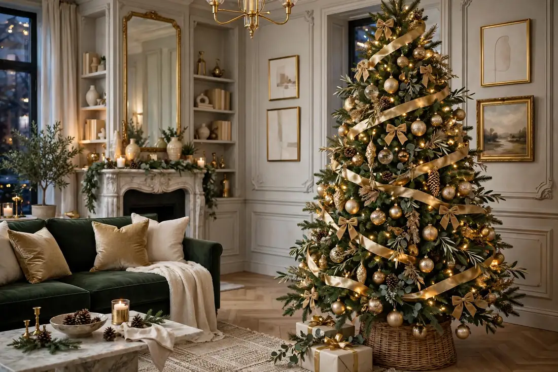 Elegant tree with gold ribbon