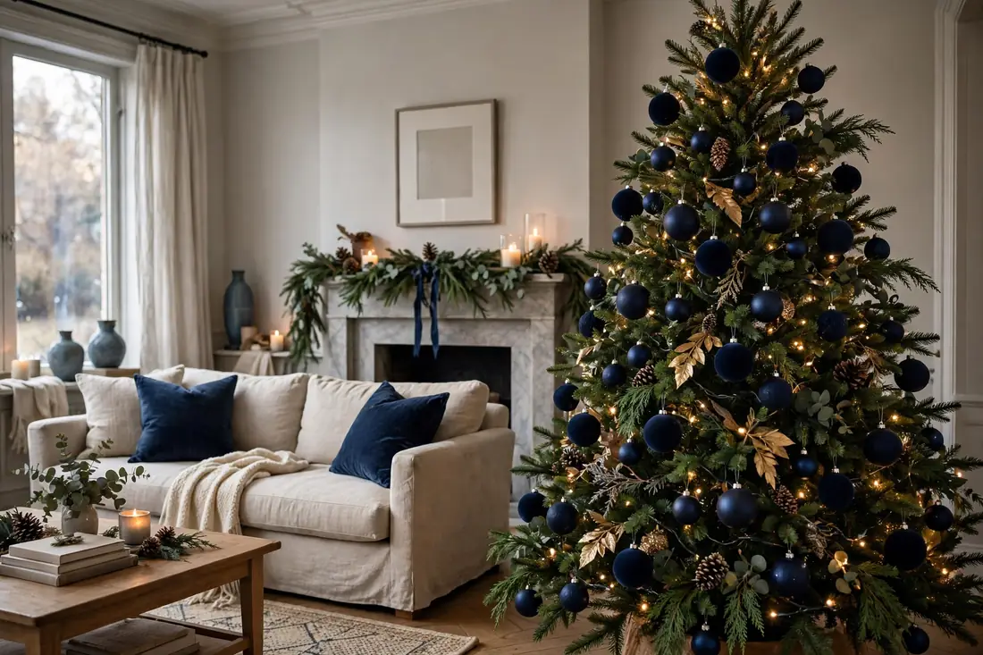 Tree with navy baubles