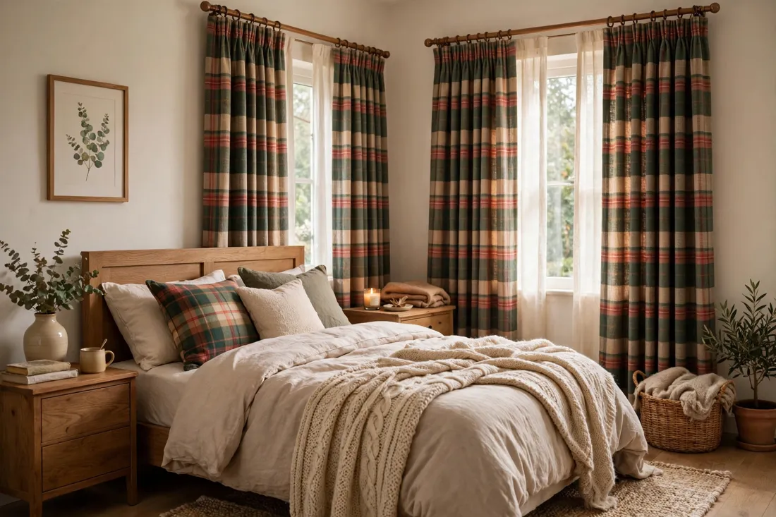 Plaid cozy curtains