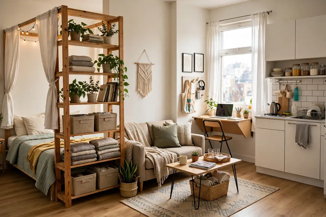 Studio apartment rearranged layout