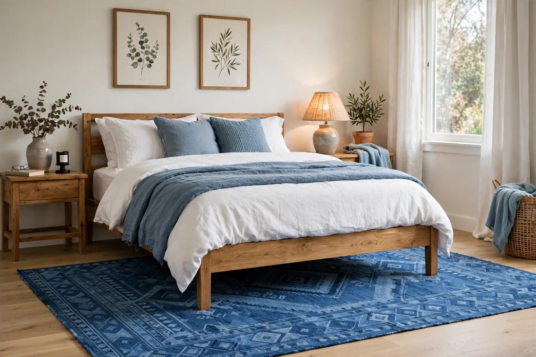 Blue bedroom rug