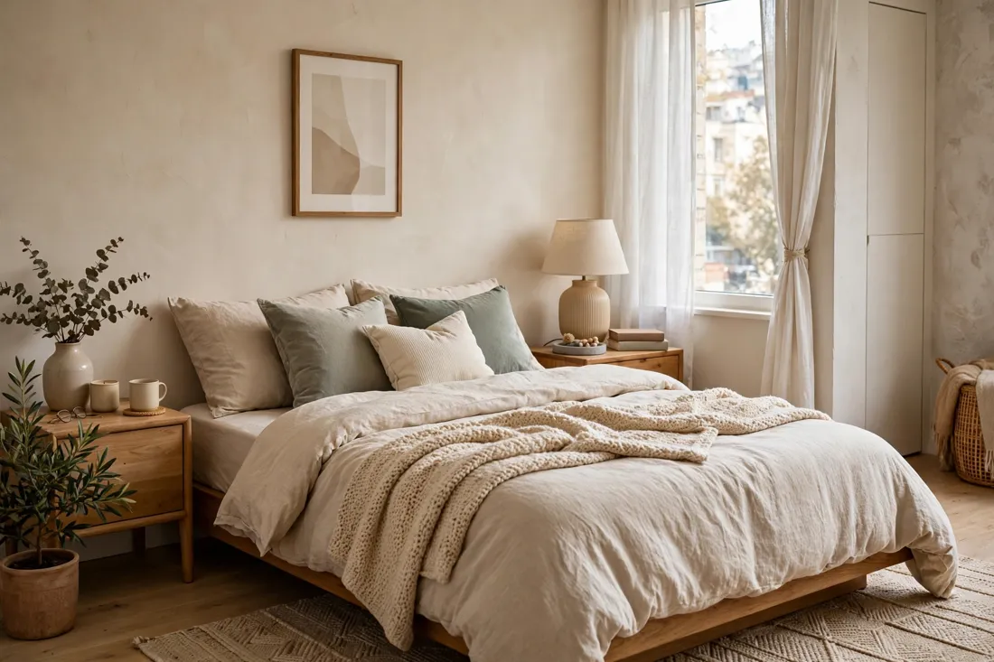 One bedroom apartment cozy bedding