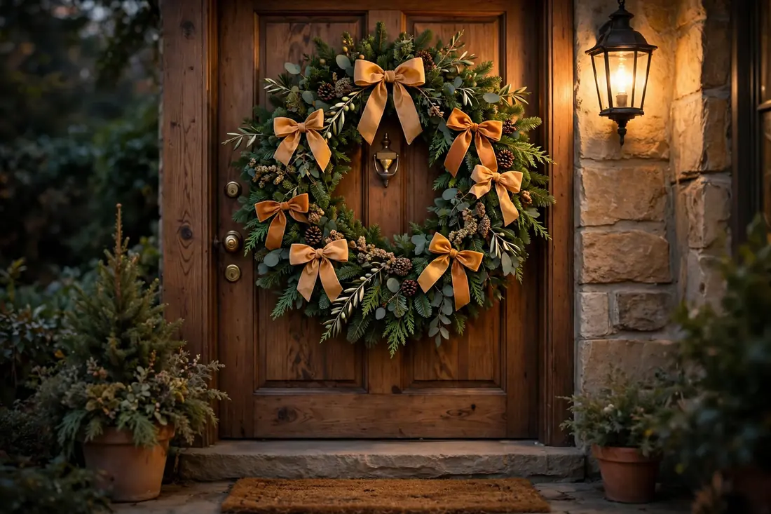 Cozy wreath with warm bows