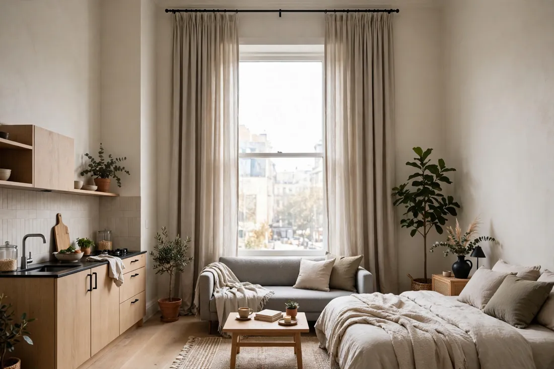 Studio apartment curtain height tip