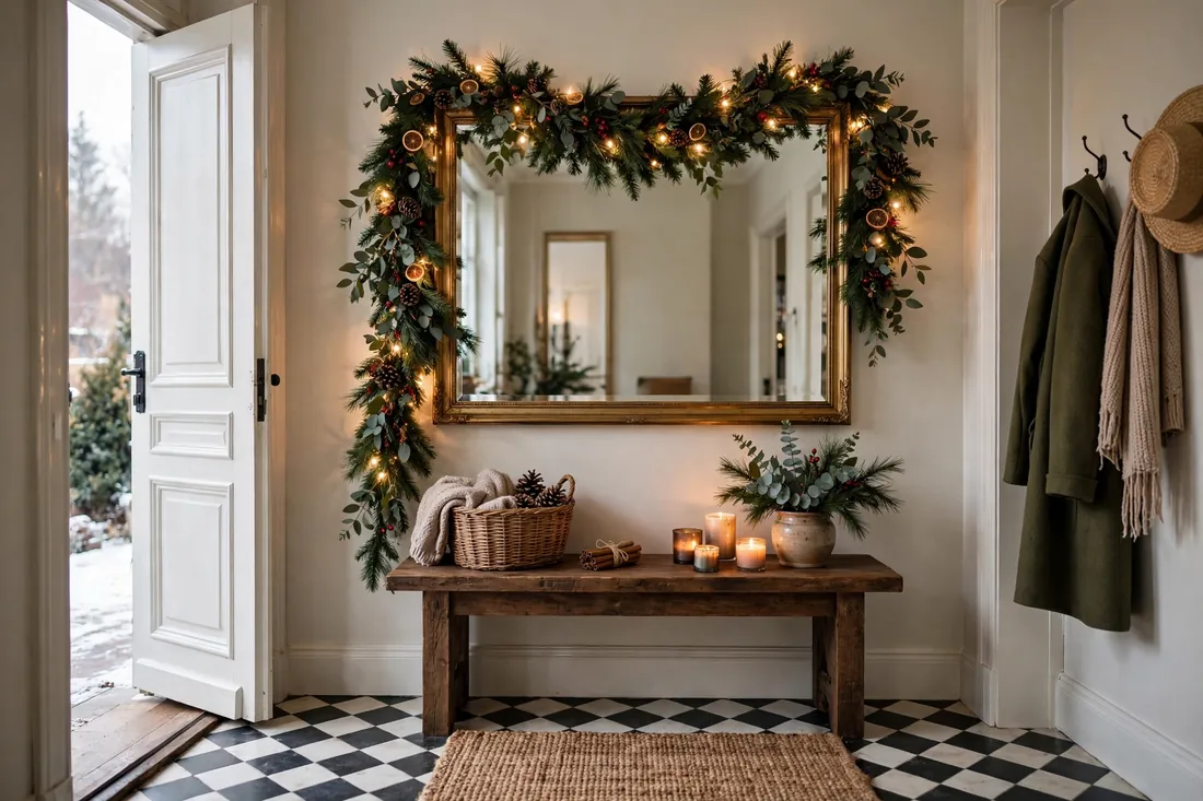 Entryway mirror with garland