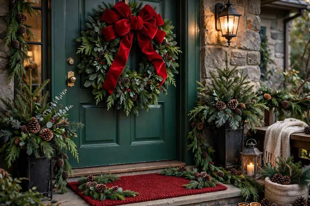 Layered Wreath Door with a Big Bow