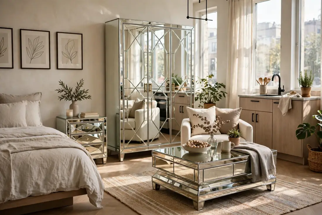 Studio apartment mirrored furniture