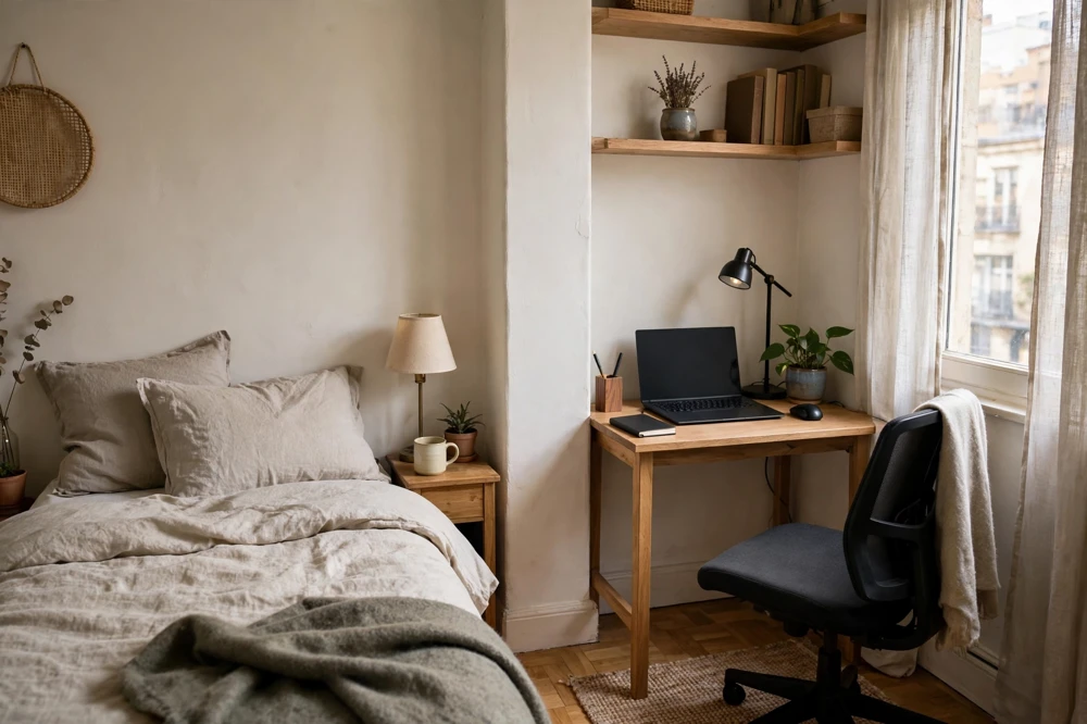 Small apartment office in bedroom